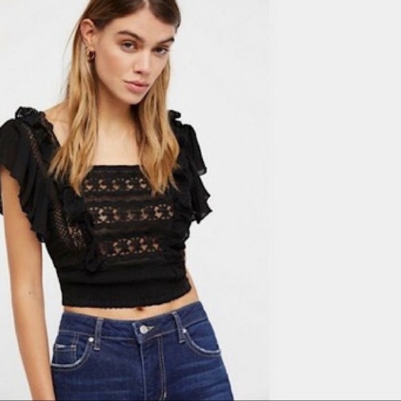 Free People Bridget Crop Top Black Small NWT - Picture 1 of 6